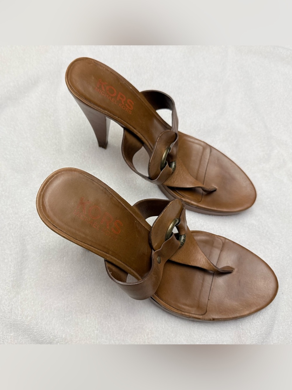 Michael Kors Brown Leather Ring-Accent 4.5” Slide Sandals - Picture 2 of 5